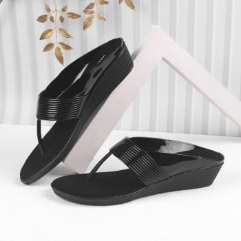 Walkway Women Black Ethnic Slip Ons(SKU: 32-1047-11-38)