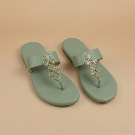 Women Green Casual Slippers