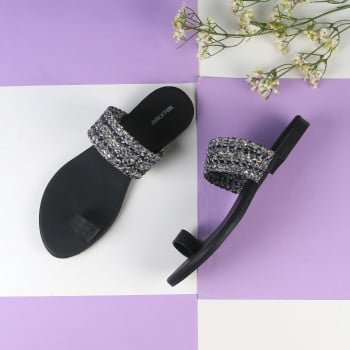 Walkway Women Black Ethnic Slip Ons(SKU: 32-1102-11-37)