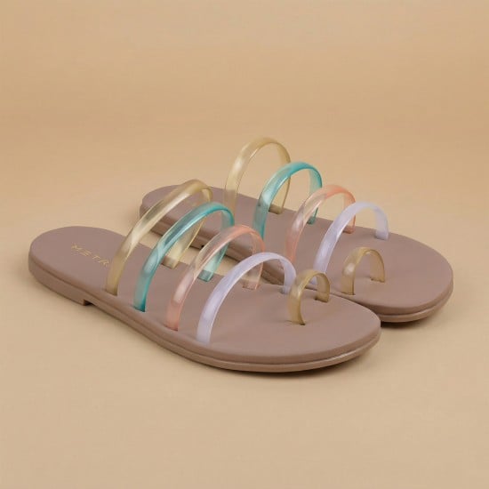 Women Beige-multi Casual Slip Ons