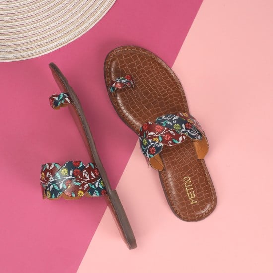 Women Tan Ethnic Slip Ons