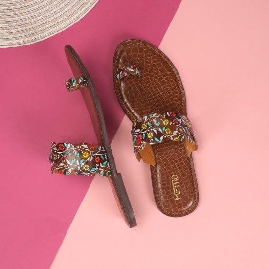 Women Blue-multi Ethnic Slip Ons