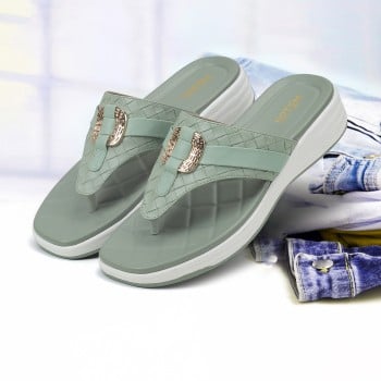 Metro Women Green Casual Slippers(SKU: 32-1146-21-36)