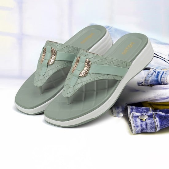 Women Green Casual Slippers