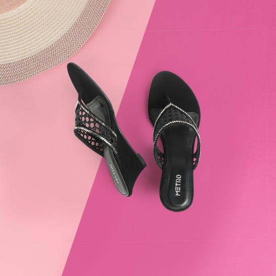 Women Black Ethnic Slip Ons