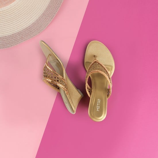 Women Antic-gold Ethnic Slip Ons