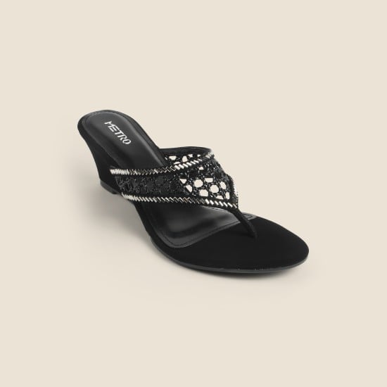 Women Black Ethnic Slip Ons