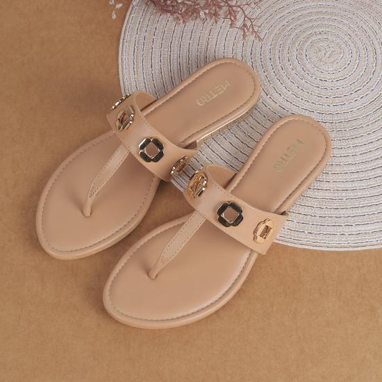 Women Beige Ethnic Slippers