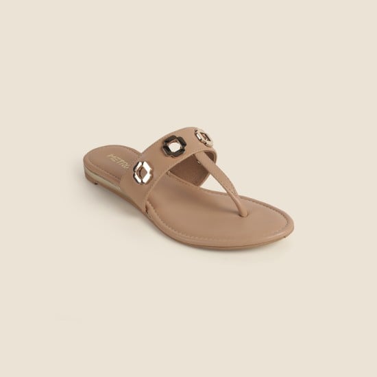 Women Beige Ethnic Slippers