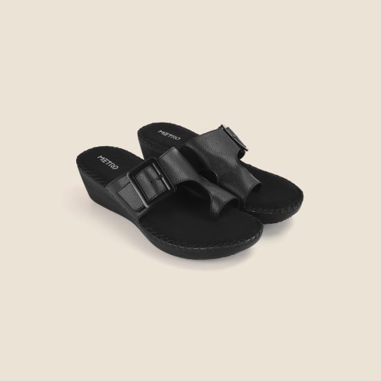 Women Black Casual Slip Ons