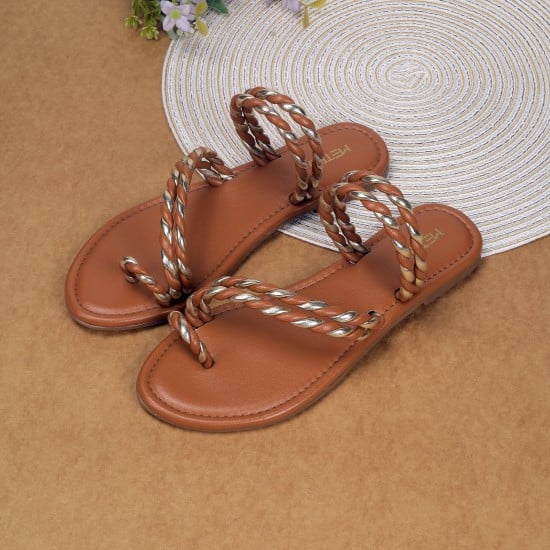 Women Tan Ethnic Slip Ons