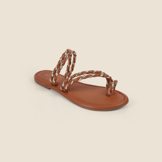 Women Tan Ethnic Slip Ons