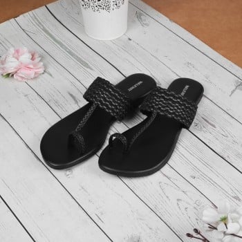 Walkway Women Black Ethnic Slip Ons(SKU: 32-1197-11-37)