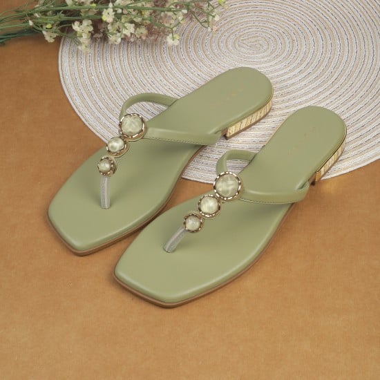 Women Green Casual Slippers