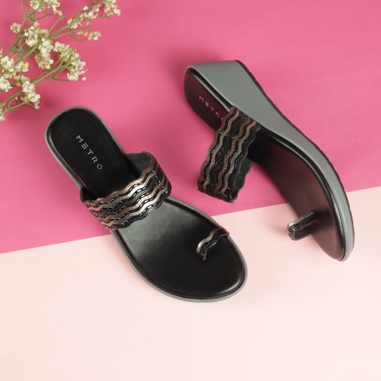 Women Black Ethnic Slip Ons