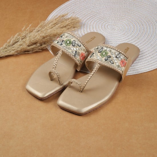 Women Gold Ethnic Slip Ons