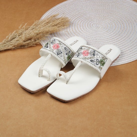 Women White Ethnic Slip Ons
