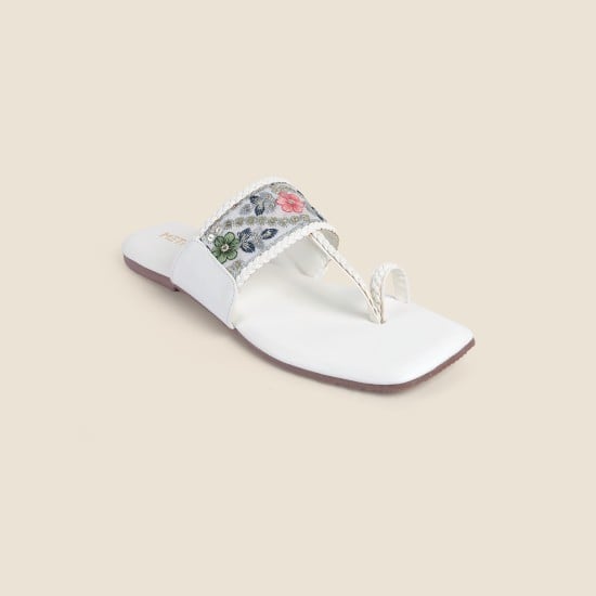 Women White Ethnic Slip Ons