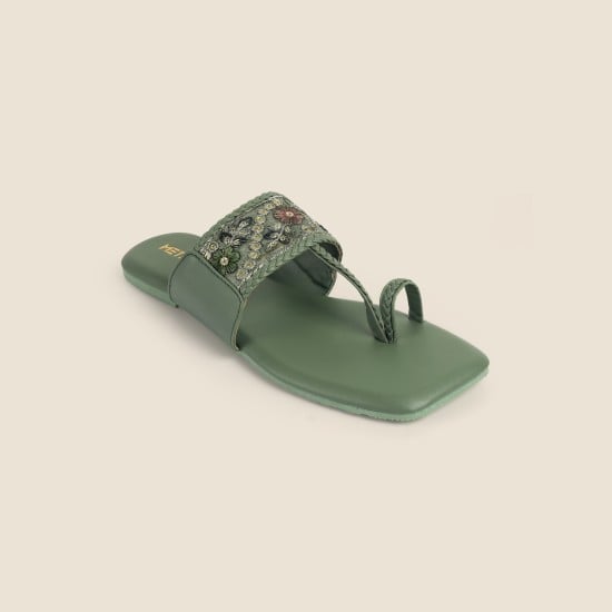 Women Green Ethnic Slip Ons