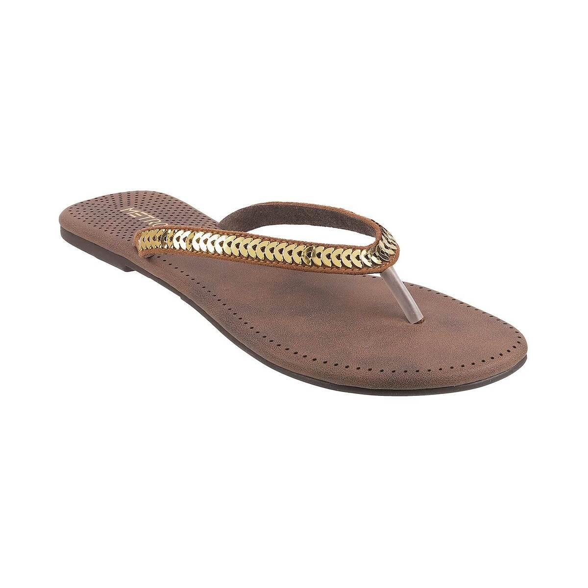 Buy Women Tan Casual Slippers Online | SKU: 32-1300-23-36-Metro Shoes