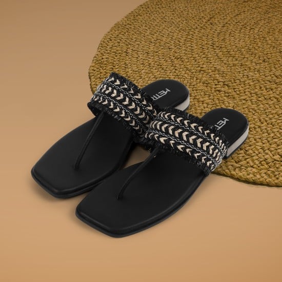 Women Black Ethnic Slippers