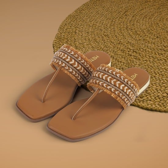 Women Tan Ethnic Slippers