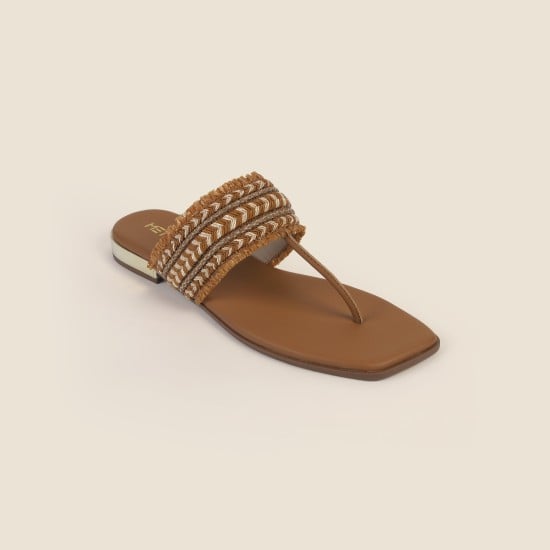 Women Tan Ethnic Slippers