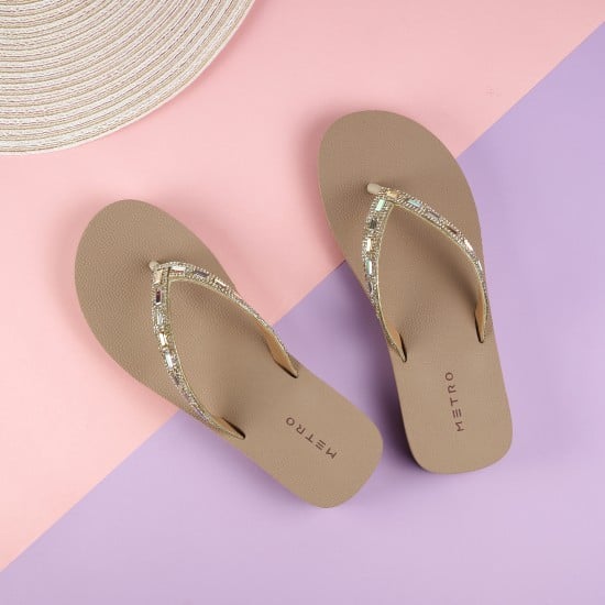 Women Gold Casual Slippers