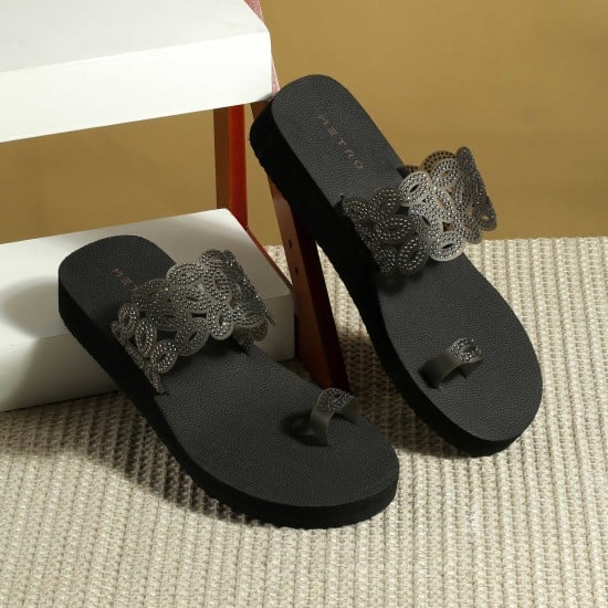 Women Black Casual Slippers