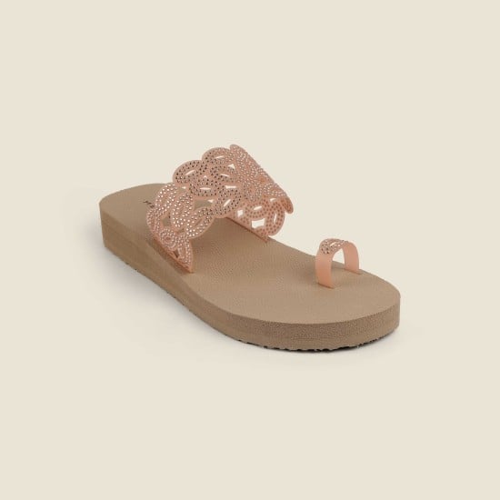 Women Peach Casual Slippers