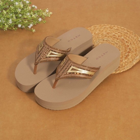 Women Tan Casual Slippers