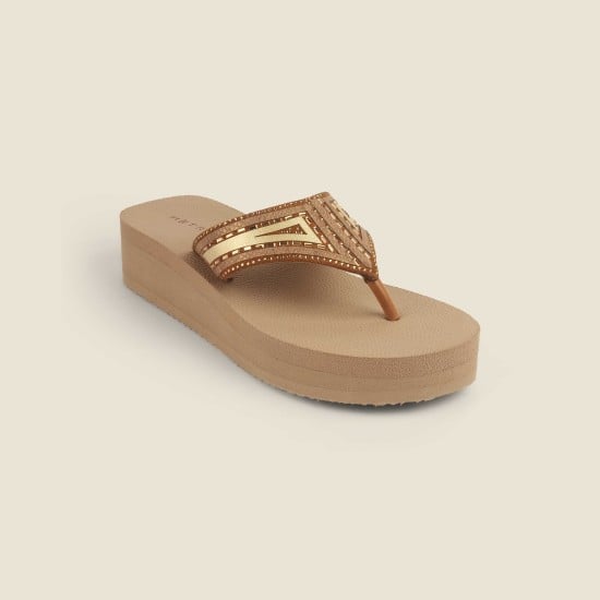 Women Tan Casual Slippers