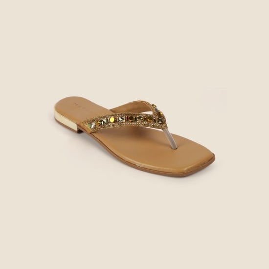 Women Antic-gold Ethnic Slippers