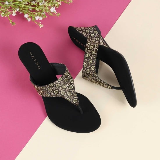 Women Black Ethnic Slip Ons