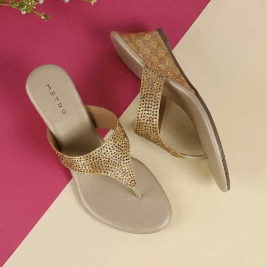 Women Gold Ethnic Slip Ons