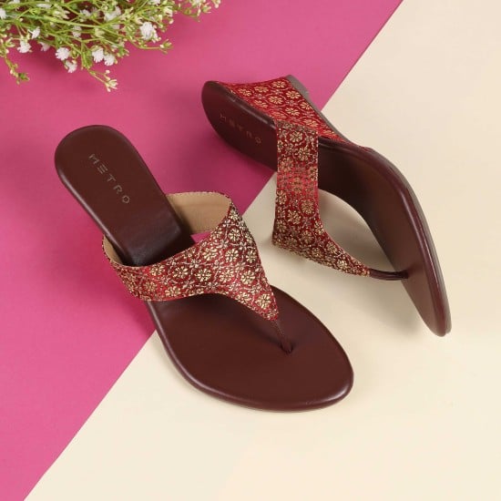 Women Maroon Ethnic Slip Ons