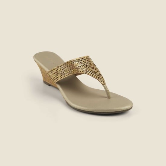 Women Gold Ethnic Slip Ons