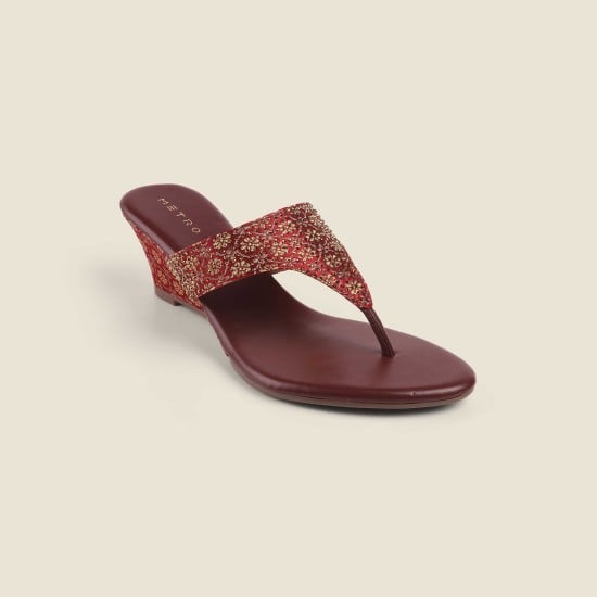 Women Maroon Ethnic Slip Ons