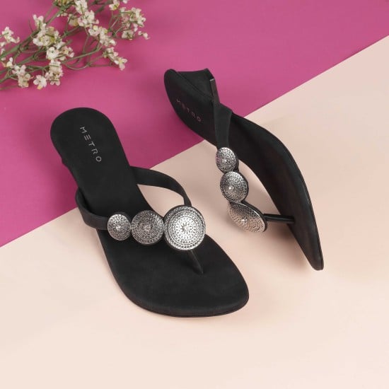 Women Black Ethnic Slippers