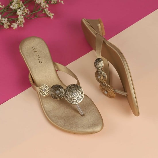 Women Antic-gold Ethnic Slippers