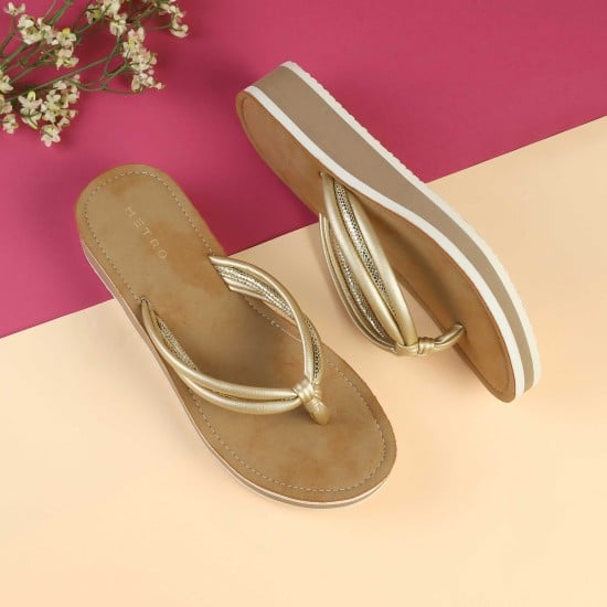 Women Gold Casual Slippers