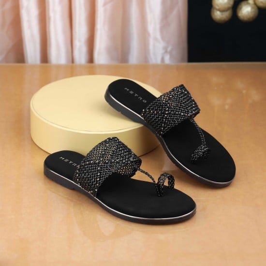 Women Black Ethnic Slippers