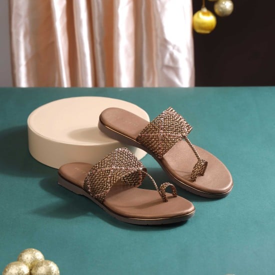 Women Antic-gold Ethnic Slippers