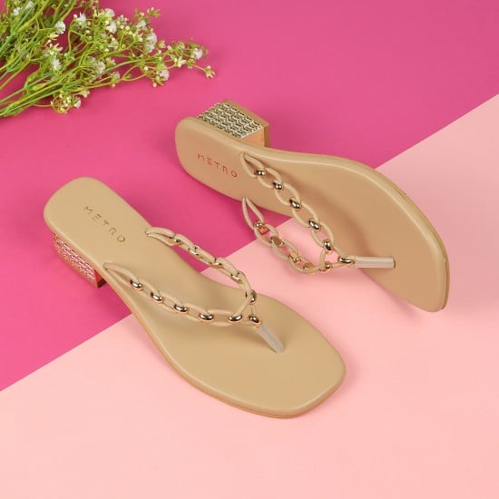 Women Beige Ethnic Slip Ons