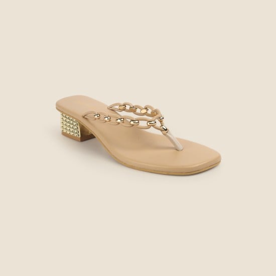 Women Beige Ethnic Slip Ons