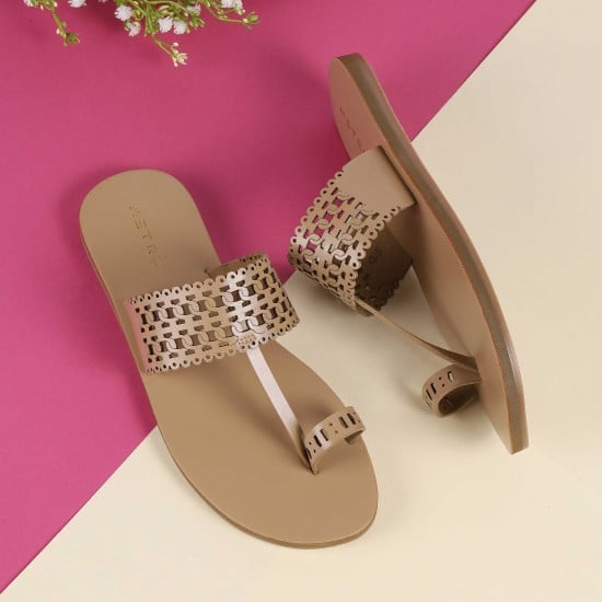 Women Beige Ethnic Slip Ons