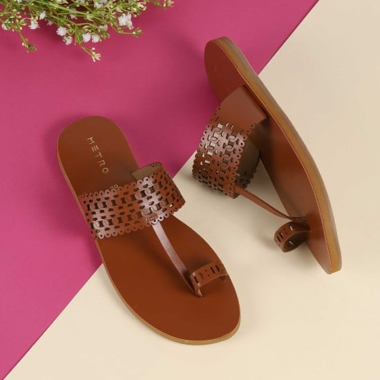 Women Tan Ethnic Slip Ons