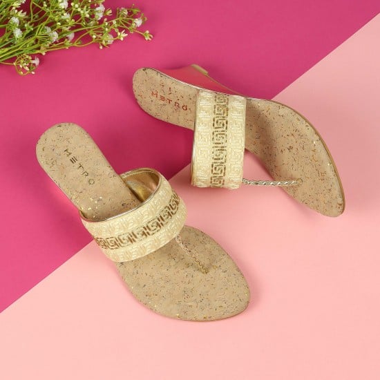 Women Gold Ethnic Slip Ons