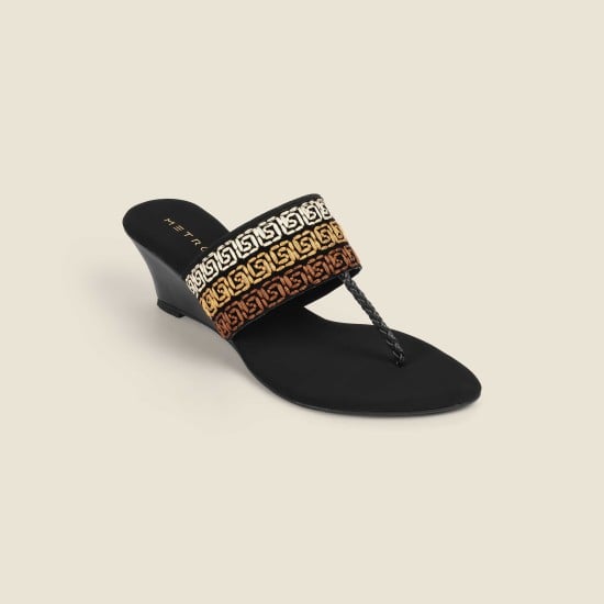 Women Black Ethnic Slip Ons