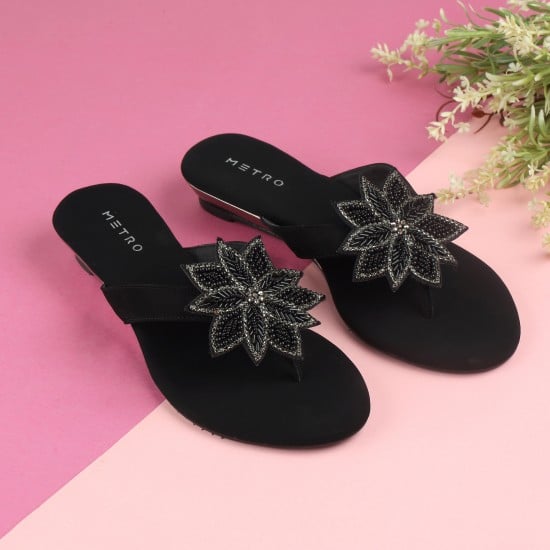 Women Black Ethnic Slippers